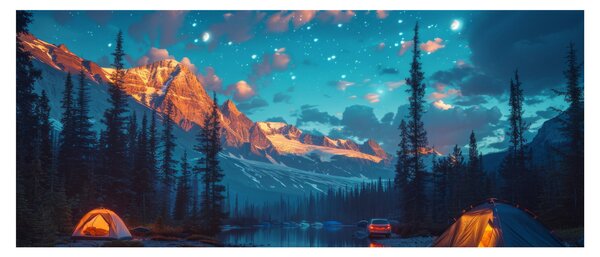 Kép - Kempingezés a hegyekben (120x50 cm)