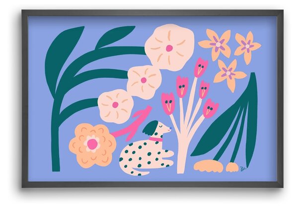Puppy with Flowers - falikép keretben | artbridge