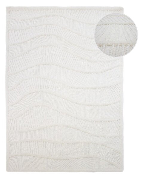 Fehér kézi szövésű gyapjúkeverék szőnyeg 140x200 cm Sculptured Wave – Flair Rugs