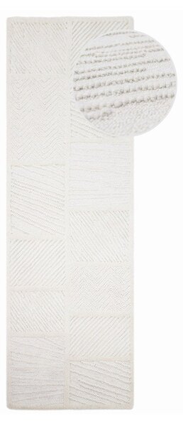 Fehér kézi szövésű gyapjúkeverék futószőnyeg 80x230 cm Sculptured Blocks – Flair Rugs