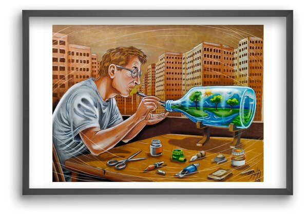Palackba zárva - falikép keretben | artbridge
