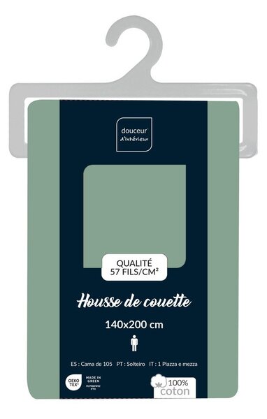 Zöld egyszemélyes pamut paplanhuzat 140x200 cm Lina – douceur d'intérieur