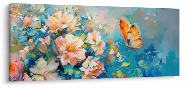 Kép - Pillangó és virágok, olajfestmény II. (120x50 cm)