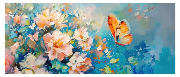 Kép - Pillangó és virágok, olajfestmény II. (120x50 cm)