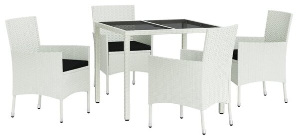 VidaXL 5 részes fehér polyrattan kerti étkezőgarnitúra párnákkal