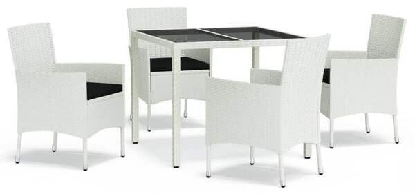 VidaXL 5 részes fehér polyrattan kerti étkezőgarnitúra párnákkal