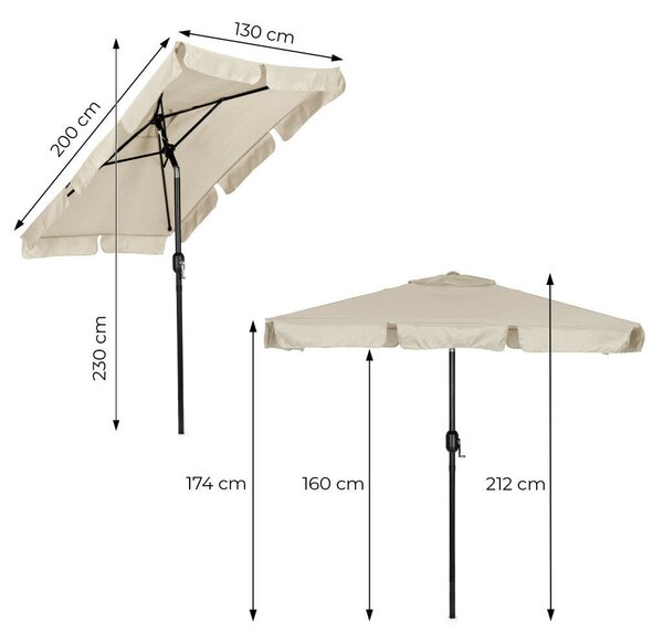 Kerti napernyő, MultiGarden SL-UM019-3, bézs, téglalap alakú, 200 x 130 cm, magasság: 212 cm, tekerőkarral, 38 mm acél rúd, 4 szegmens, dönthető, UV-álló, esőálló, 160 g/m2