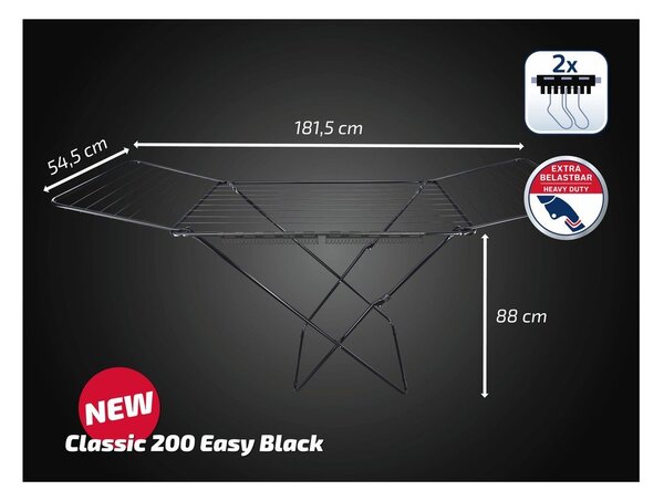 Fekete ruhaszárító 20 m Classic 200 Easy – LEIFHEIT
