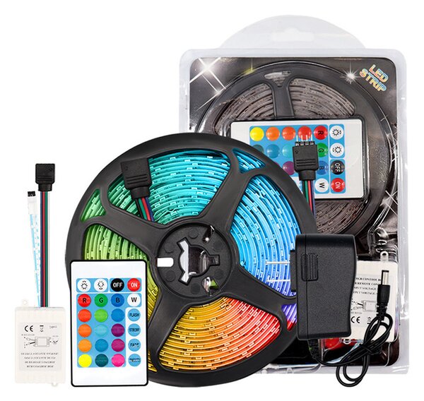 5méteres RGB led szalag táppal és távírányitóval
