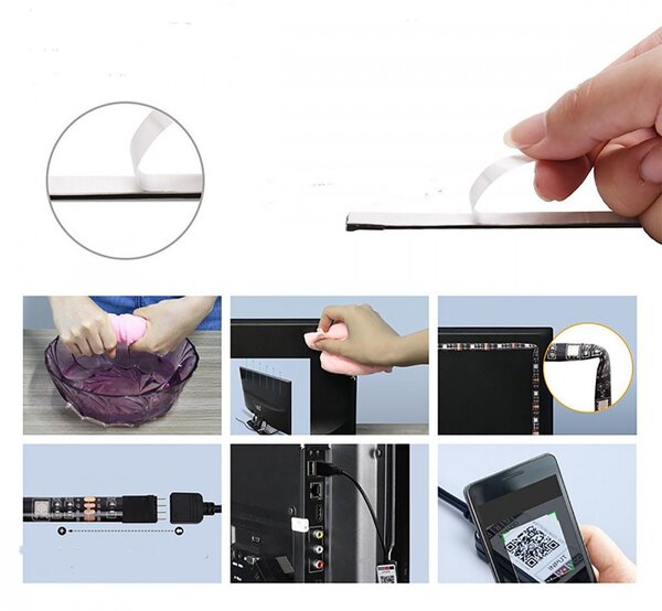 Lebit színváltós USB LED szalag mobiltelefonos távirányítással 1 méter-es