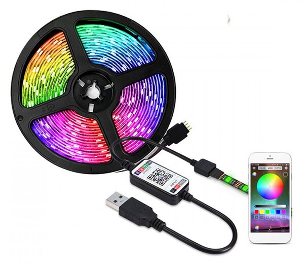 Lebit színváltós USB LED szalag mobiltelefonos távirányítással 1 méter-es