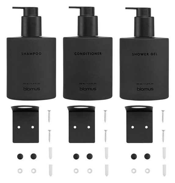 Fekete fali üveg szappanadagoló készlet 3 db-os 350 ml Kirei – Blomus