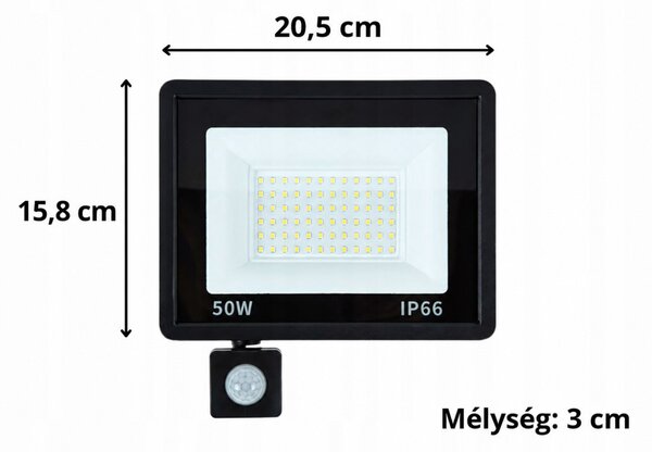 50 W kültéri LED reflektor mozgás- és szürkületérzékelővel, IP66