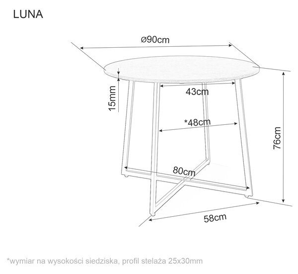 Kerek étkezőasztal tölgy dekorációval LUNA 90x90
