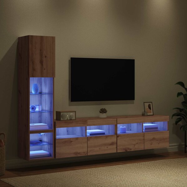 TV faliszekrény leddel 4 pcs Artisan tölgy Faanyag