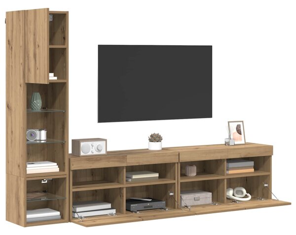 TV faliszekrény leddel 4 pcs Artisan tölgy Faanyag