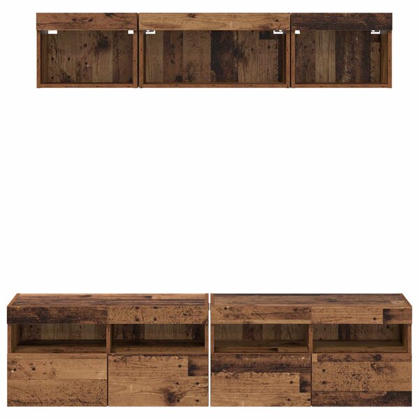 TV Fali Egységek LED-del 5 pcs Öreg fa 80 x 30 x 40 cm Faanyag
