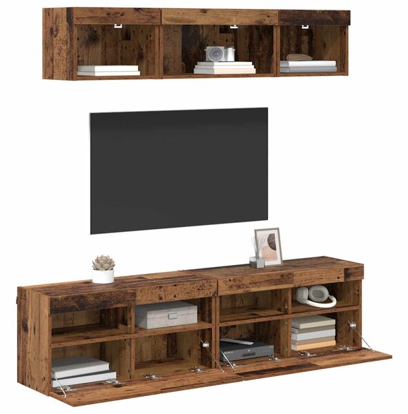TV Fali Egységek LED-del 5 pcs Öreg fa 80 x 30 x 40 cm Faanyag