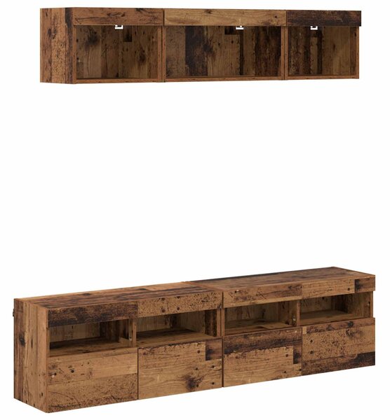 TV Fali Egységek LED-del 5 pcs Öreg fa 80 x 30 x 40 cm Faanyag