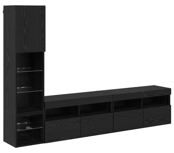 TV faliszekrény leddel 4 pcs Fekete tölgy Faanyag