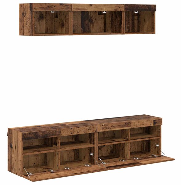 TV Fali Egységek LED-del 5 pcs Öreg fa 80 x 30 x 40 cm Faanyag