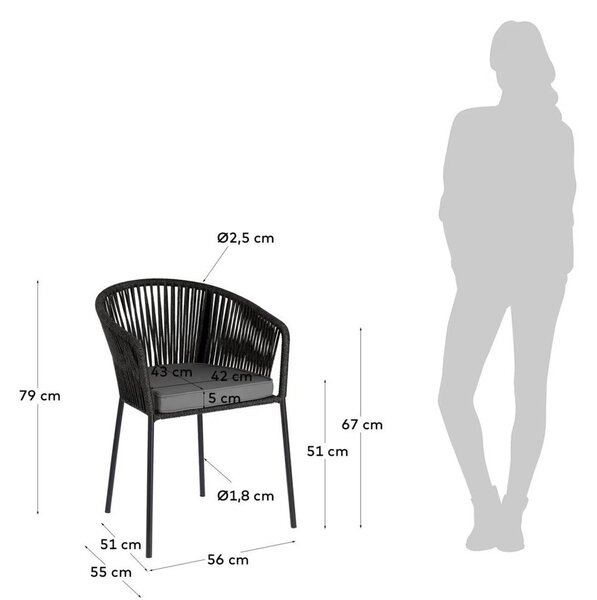 Fekete fém-párnázott kerti szék Yanet – Kave Home