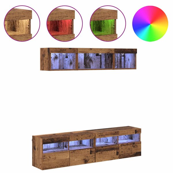TV Fali Egységek LED-del 5 pcs Öreg fa 80 x 30 x 40 cm Faanyag