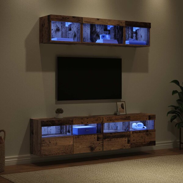 TV Fali Egységek LED-del 5 pcs Öreg fa 80 x 30 x 40 cm Faanyag