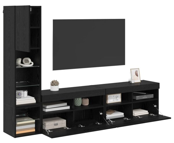 TV faliszekrény leddel 4 pcs Fekete tölgy Faanyag