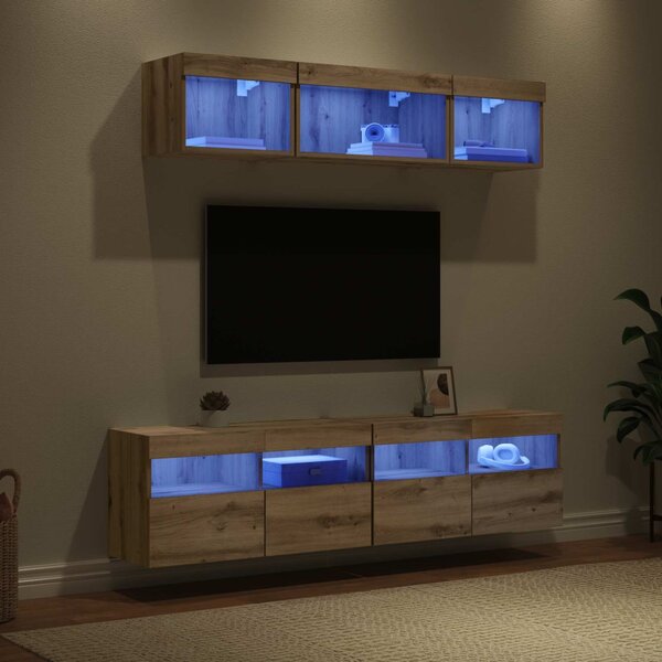 TV Fali Egységek LED-del 5 pcs Artisan tölgy Faanyag