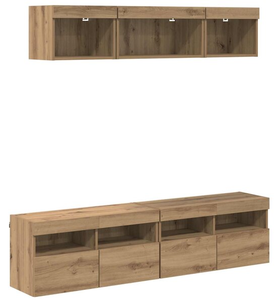 TV Fali Egységek LED-del 5 pcs Artisan tölgy Faanyag