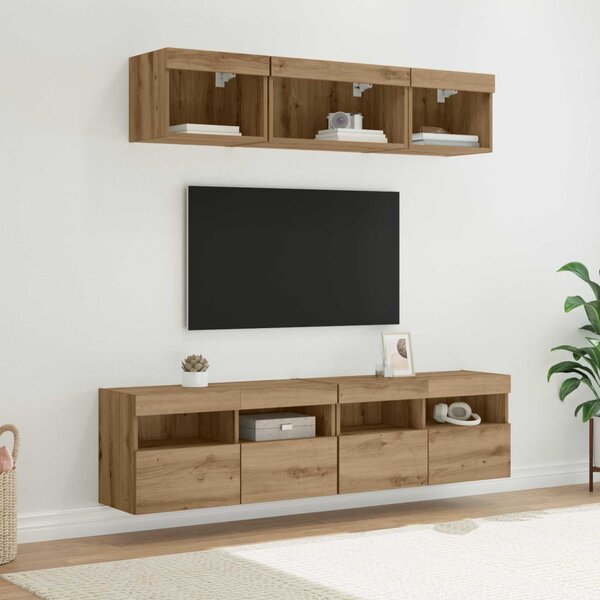 TV Fali Egységek LED-del 5 pcs Artisan tölgy Faanyag
