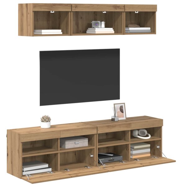 TV Fali Egységek LED-del 5 pcs Artisan tölgy Faanyag