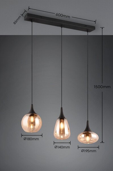 Fekete-narancssárga függőlámpa üveg búrával Lumina – Trio