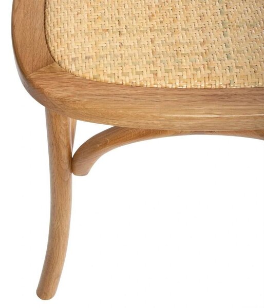 Vintage stílusú étkezőszék, rattan ülőrésszel, natúr fa - BISTRO