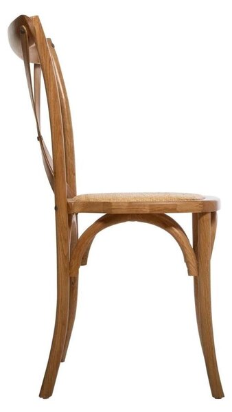 Vintage stílusú étkezőszék, rattan ülőrésszel, natúr fa - BISTRO