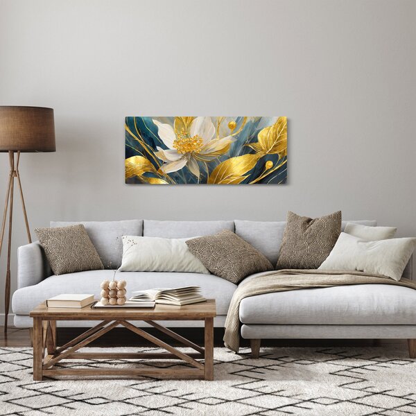 Kép - Festmény arany virágok (120x50 cm)