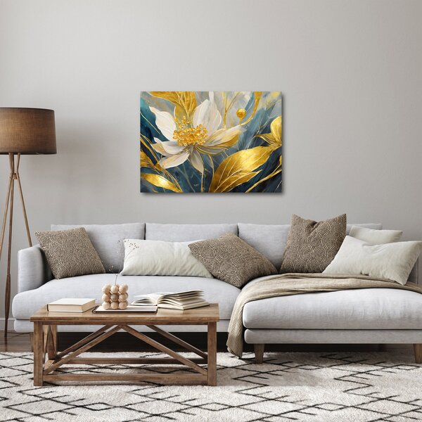 Kép - Festmény arany virágok (70x50 cm)