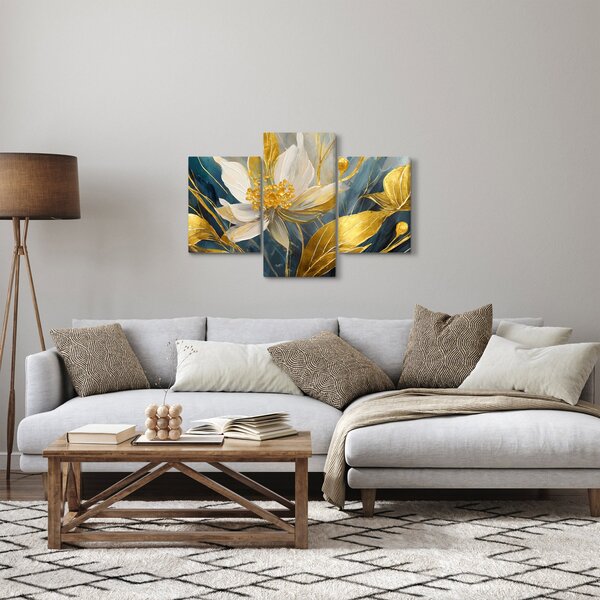 Kép - Festmény arany virágok (90x60 cm)