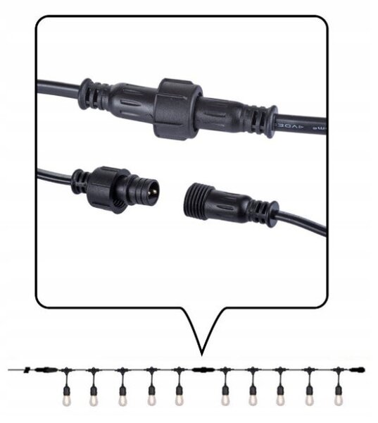 Kültéri fényfüzér kerti égősor girland 10m + 10db színes parti izzó | Sorolható IP44 E27