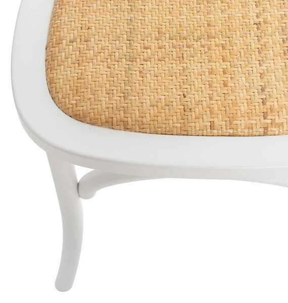 Vintage stílusú étkezőszék, rattan ülőrésszel, fehér - BISTRO