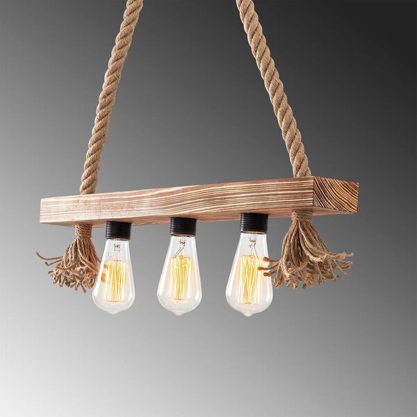 Fa függesztett mennyezeti lámpa, 3 égős, natúr - USINE