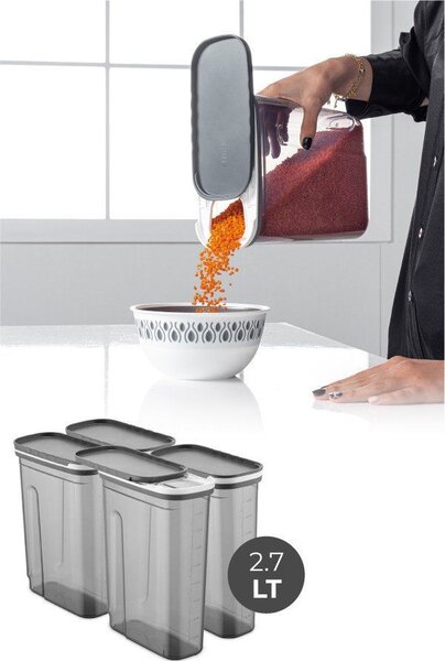 Műanyag tárolódoboz szett, 4 db-os, szürke - PARTY