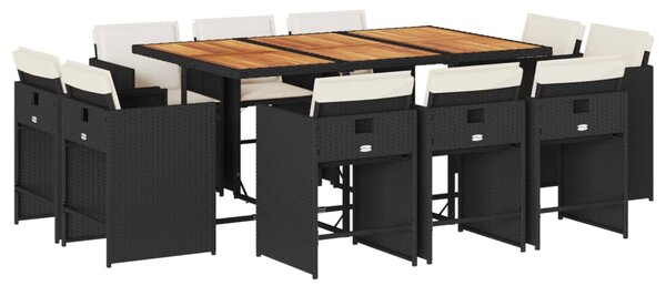 11 részes fekete polyrattan kerti étkezőgarnitúra párnákkal