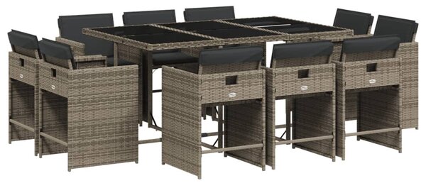 11 részes szürke polyrattan kerti ülőgarnitúra párnákkal