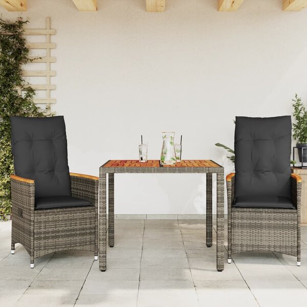 3 részes szürke polyrattan bisztrógarnitúra párnákkal