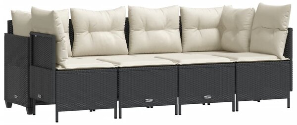 5 részes fekete polyrattan kerti kanapészett párnákkal