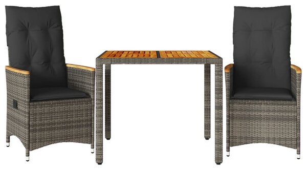 3 részes szürke polyrattan bisztrógarnitúra párnákkal