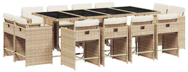 13 részes bézs polyrattan kerti étkezőgarnitúra párnákkal