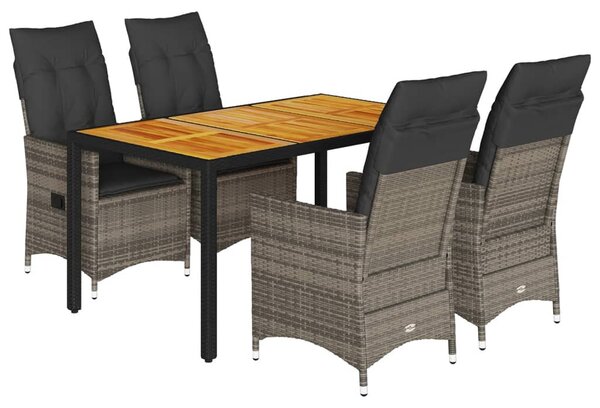 5 részes szürke polyrattan kerti étkezőgarnitúra párnával